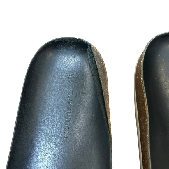 Tory Burch Leigh Anatomic slide snake print sandals sz 10 logo embossed leather - Picture 7 of 7